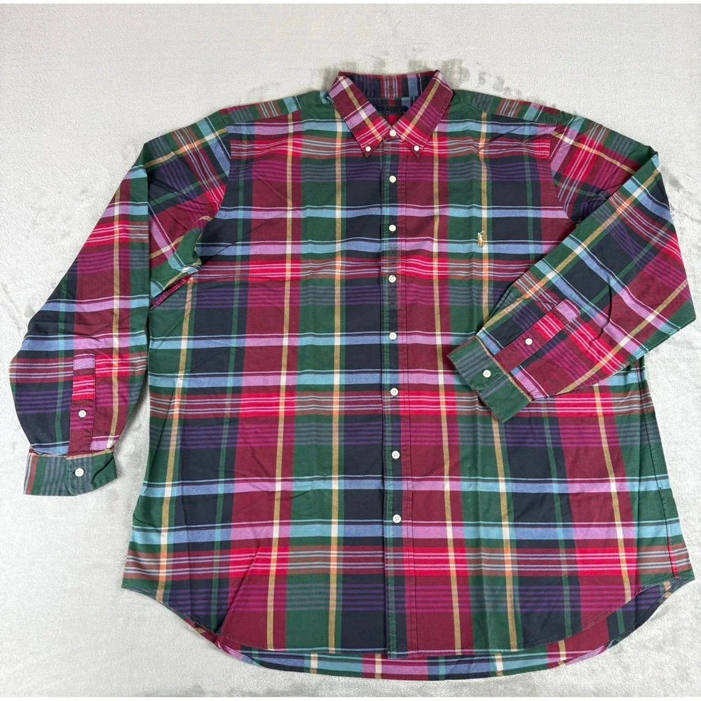 Polo Ralph Lauren Button-Down Shirt Men 2XLT Red Blue Green Plaid Flesh Pony NWT